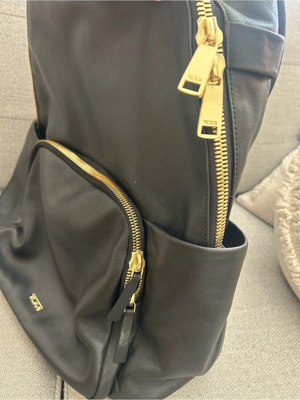 Tumi Black Leather Interior ID Patch with Gold Logo